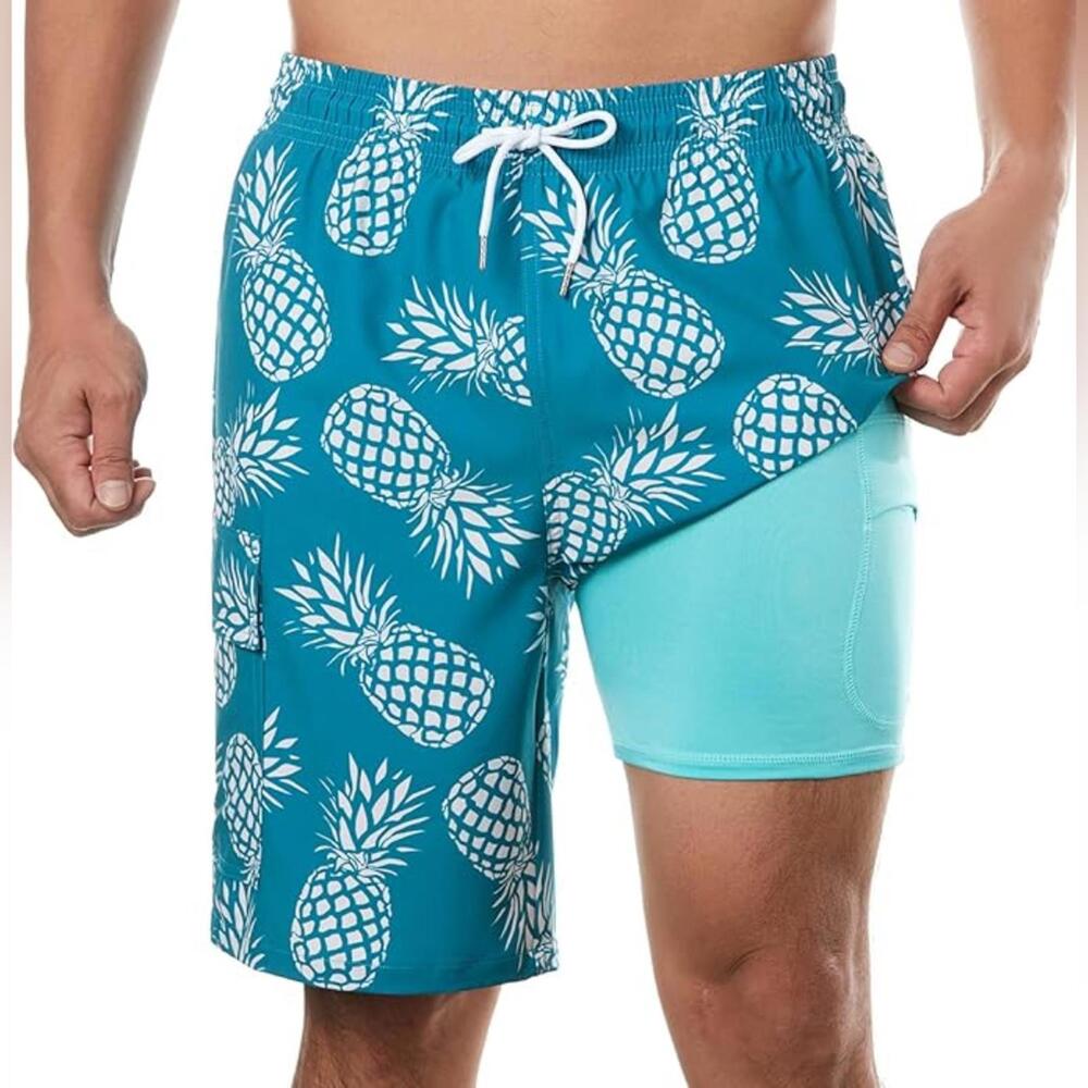 NWT BRISIRA 9" Inseam Board Shorts with Compression Liner Swimsuit, XL